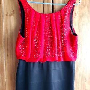 XL Maurices Studio Y Bodycon Black and Red with Sparkle Party Dress Knee Length